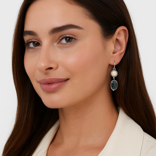 Vintage Blue Stone Pearl Earrings