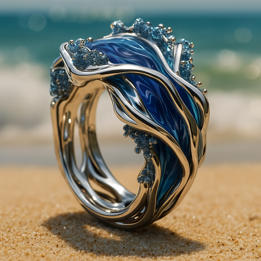 خاتم عتيق ذهبي على شكل أمواج المحيط