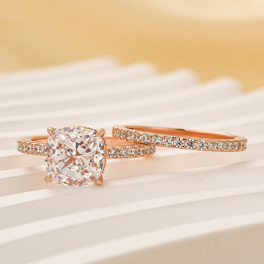 Bridal Cushion 2PC Ring Set | Rose Gold 16k